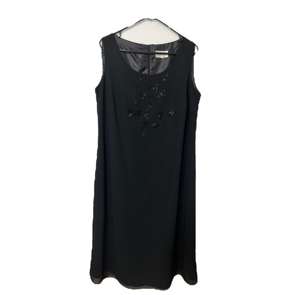 STUDIO 1 BLACK CHIFFON MIDI DRESS SLEEVELESS beaded front 22 inches bust 44 L - Picture 2 of 7